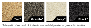 Colors tan, granite, ivory and black which are enlarged to show detail of each paver. The actual color and availability varies by geographic location.